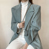 Zoki Autumn Blazer Women Corduroy Notched Female Tailored Coat Korean Chic Style Green Full Sleeve Overwear 2022