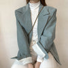 Zoki Autumn Blazer Women Corduroy Notched Female Tailored Coat Korean Chic Style Green Full Sleeve Overwear 2022