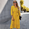 Zoulv 2022 Spring Autumn Dot Bandage Dress Women Casual Ruffles High Waist V Neck Print Long Elegant Dress for Women