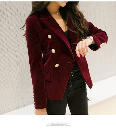 Zoulv Autumn Solid Color Double Breasted Jacket OL Formal Work Small Suit Jacket Female Korean Slim Thin Velvet Leisure Suit