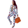 autumn Floral Print Bodycon Rompers Womens Jumpsuit Full Sleeve Long Pant Two Piece Set Jumpsuit Office Lady Elegant Overalls