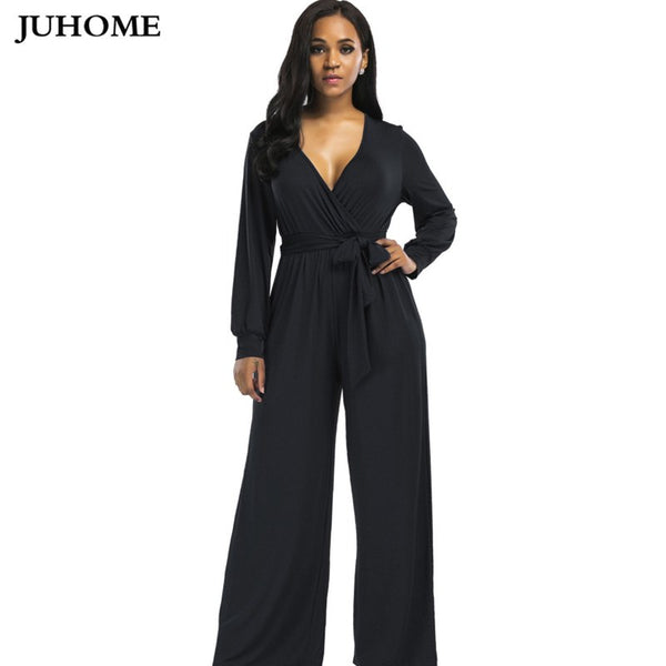autumn V Neck Long Sleeves elegant Jumpsuits Womens Europe Street Classical Formal Full Length Loose Ladies Work dungarees