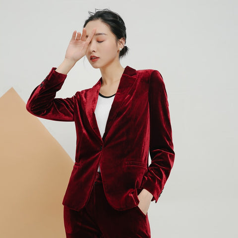 autumn gold velvet women's high-end European and American self-cultivation velvet suit female coat  career small suit jacket