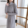 autumn winter Women turtleneck loose long Sweater dress robe Knitted Sweaters Drawstring dress Female oversize maxi dress