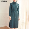 autumn winter Women turtleneck loose long Sweater dress robe Knitted Sweaters Drawstring dress Female oversize maxi dress