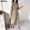 autumn winter Women turtleneck loose long Sweater dress robe Knitted Sweaters Drawstring dress Female oversize maxi dress
