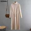 autumn winter Women turtleneck loose long Sweater dress robe Knitted Sweaters Drawstring dress Female oversize maxi dress