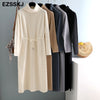 autumn winter Women turtleneck loose long Sweater dress robe Knitted Sweaters Drawstring dress Female oversize maxi dress