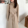 autumn winter Women turtleneck loose long Sweater dress robe Knitted Sweaters Drawstring dress Female oversize maxi dress