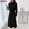 autumn winter Women turtleneck loose long Sweater dress robe Knitted Sweaters Drawstring dress Female oversize maxi dress