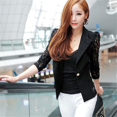 blazer feminino Women Elegant Slim Suit blazer feminino manga longa Lace Crochet Jacket Cardigan Blouse Outwear