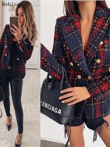 blazer woman Autumn Winter Suit Blazer Casual Double Breasted Pocket Women Long Jackets Elegant Long Sleeve Blazer