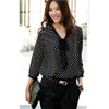 blouses Women Long Sleeve Chiffon Bowknot Shirt Casual V-Neck Dots Top blouse Dropshipping July 0723