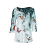 blusas mujer de moda 5XL plus size Long Sleeve Butterfly Printed Blouse Shirt Autumn Round Neck Pullover Tops With Button