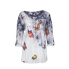 blusas mujer de moda 5XL plus size Long Sleeve Butterfly Printed Blouse Shirt Autumn Round Neck Pullover Tops With Button