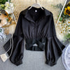 blusen damen autumn 2023 design long sleeve cotton blends blouse OL white black slim waist hollow shirts bluse chemisier