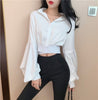 blusen damen autumn 2023 design long sleeve cotton blends blouse OL white black slim waist hollow shirts bluse chemisier