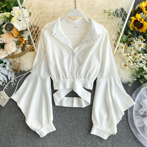 blusen damen autumn 2023 design long sleeve cotton blends blouse OL white black slim waist hollow shirts bluse chemisier