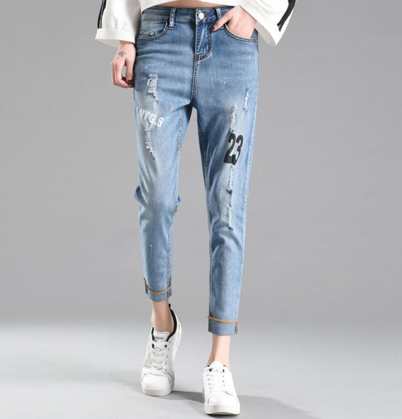 boyfriend for women jeans woman 2022summer new letters character design plus size jeans with high waist ripped denim pants femme