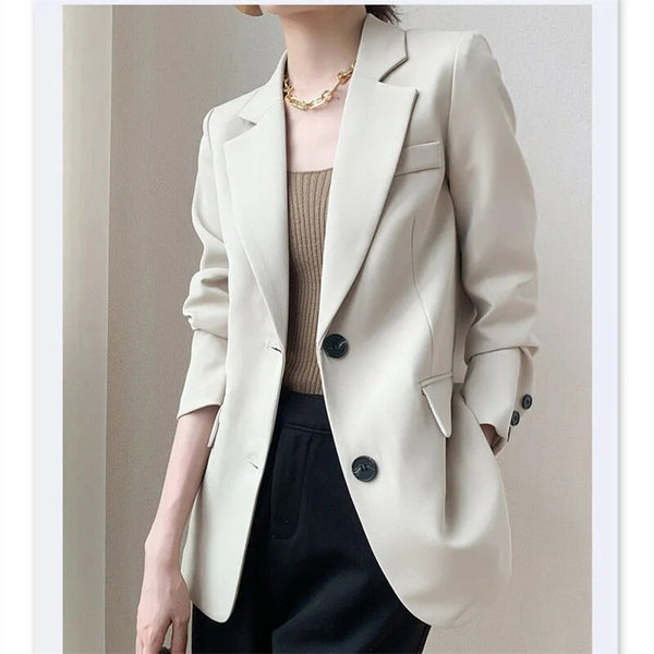 c2023 Off-White Blazer Jacket With Lining Female Spring Autumn Korean Black Suit Jackets Female Vintage design Coat