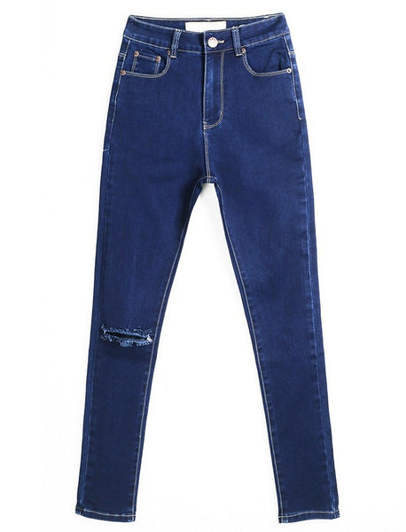 catonATOZ 1883 Women`s High Waist Blue Ripped Denim Pants Trousers Jeans For Women