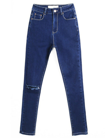catonATOZ 1883 Women`s High Waist Blue Ripped Denim Pants Trousers Jeans For Women