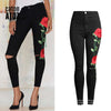 catonATOZ 2102 Women's High Waist Black Embroidery Flower Jeans Ripped Pencil Stretch Denim Pants Female Slim Skinny Trousers