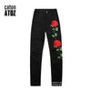 catonATOZ 2102 Women's High Waist Black Embroidery Flower Jeans Ripped Pencil Stretch Denim Pants Female Slim Skinny Trousers