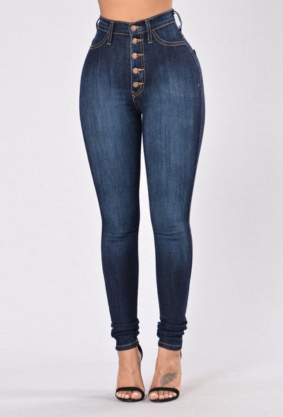 catonATOZ 2141 Women`s Button Fly High Waist Stretchy Denim Jeans For Women Navy Blue Skinny Pants Jeans