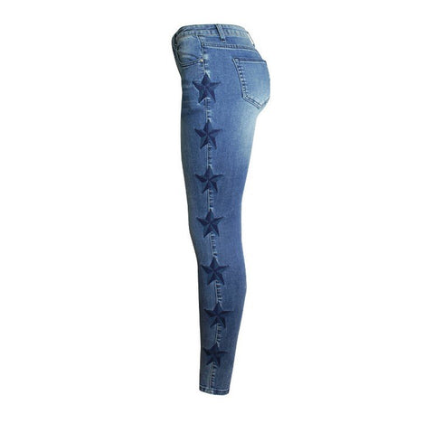 catonATOZ 2142 New Women's Vintage Star Embroidery Jeans Stretch Denim Pants Female Skinny Trousers For Women