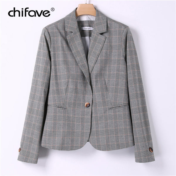 Elegant Office 2022 Autumn Plaid Blazer Women Single Button Slim Blazer Long Sleeve Waist Suit Jacket Female Casual Coat