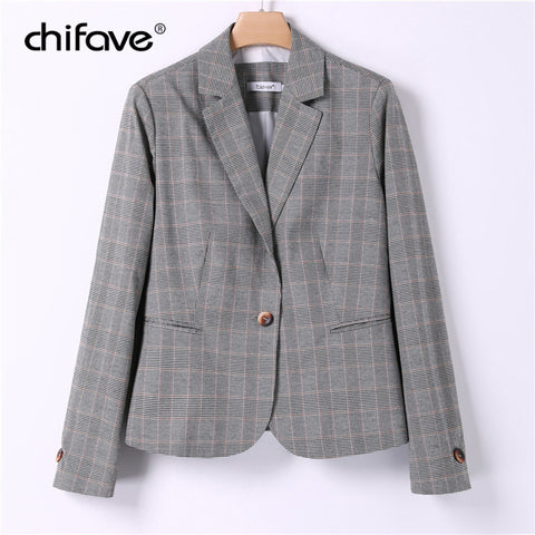 Elegant Office 2022 Autumn Plaid Blazer Women Single Button Slim Blazer Long Sleeve Waist Suit Jacket Female Casual Coat