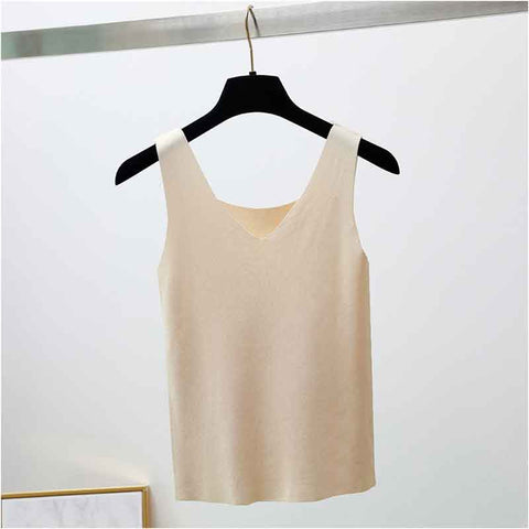 crop baisc Knitted Tank Tops Women office V Neck Tank top Solid Sweater camisole simple sleeveless shirt female top