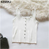 cropped tank Tops Knit 2022 Sexy Single-breasted Sleeveless Slim O-Neck Fashion Women Stretch white black button Casual Tops