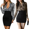 dresses for women 2022 Sexy Front Crossing V Neck Leopard Print Cocktail Party Bodycon Mini Dress Black xxl платье летнее