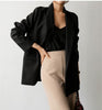 eDressU Women Loose Blazer 2022 Korean Jacket Black Casual Suit Spring Autumn Office Midi Long Business Outwear ZX-9