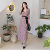 elegant print A line Dress one piece korean ladies autumn winter Sexy long Sleeve cabaret party maxi Dresses for women