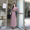 elegant print A line Dress one piece korean ladies autumn winter Sexy long Sleeve cabaret party maxi Dresses for women