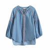 embroidery denim shirt blouse women long sleeve v neck spring jeans shirt streetwear casual botton shirt blouse
