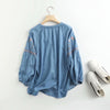 embroidery denim shirt blouse women long sleeve v neck spring jeans shirt streetwear casual botton shirt blouse