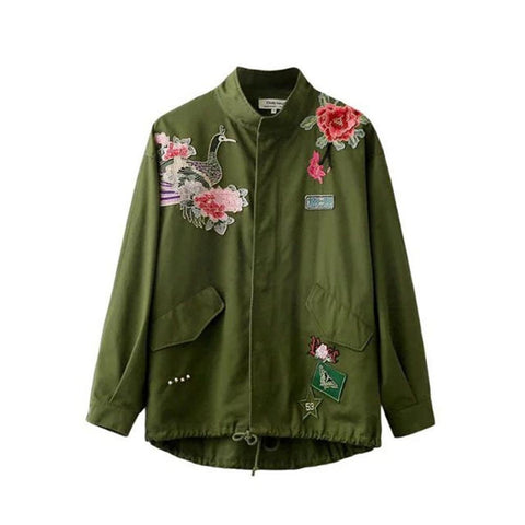 fashion embroidery blazers army green coats women female coat floral denim jean women's baseball military blazers