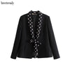 fashion women basic black dot ribbons notched black blazer ladies match all elegant blazers outwear coat WT1843