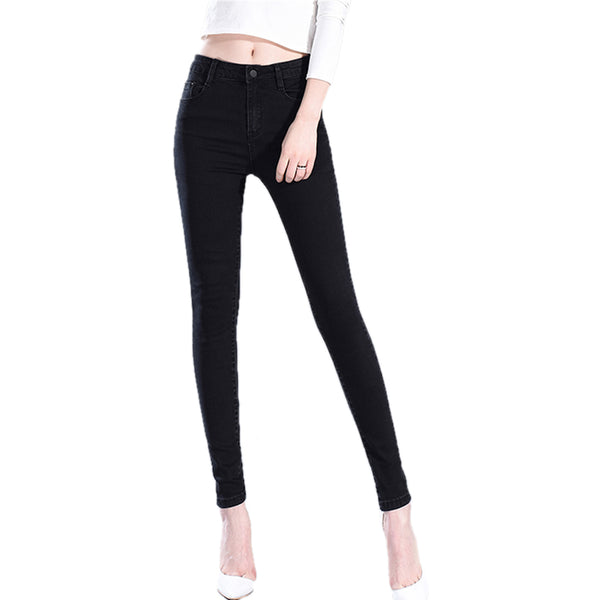 fashion women denim jeans slim skinny pencil pants high waist jeans scretched full length trousers female washed casual regular