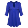 New Women Blouse Summer Autumn Top 2022 Fashion V Neck Long Sleeve Roll-up Sleeve Zipper Chiffon Shirt Casual Tops Tees