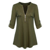 New Women Blouse Summer Autumn Top 2022 Fashion V Neck Long Sleeve Roll-up Sleeve Zipper Chiffon Shirt Casual Tops Tees