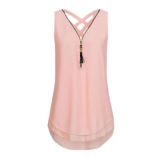 tank top women 2022 chiffon sexy top v-neck Hollow Out fashion casual solid sleeveless loose tank top women summer vest