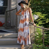 female Beach Summer Sling Dress sexy V collar Holiday Long Dress woman Elegant Tie dye Vacation Loose Dresses