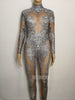 female costume Crystal jumpsuit Sexy stretch leotard Rompers Shining stone stage wear Sparkling Diamond party nightclub prom