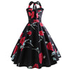 halter High Waist Elegant Red Rose Flower Floral Print Dress Retro Plus Size Polyester Summer Casual Print Black Skater Dress