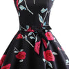 halter High Waist Elegant Red Rose Flower Floral Print Dress Retro Plus Size Polyester Summer Casual Print Black Skater Dress